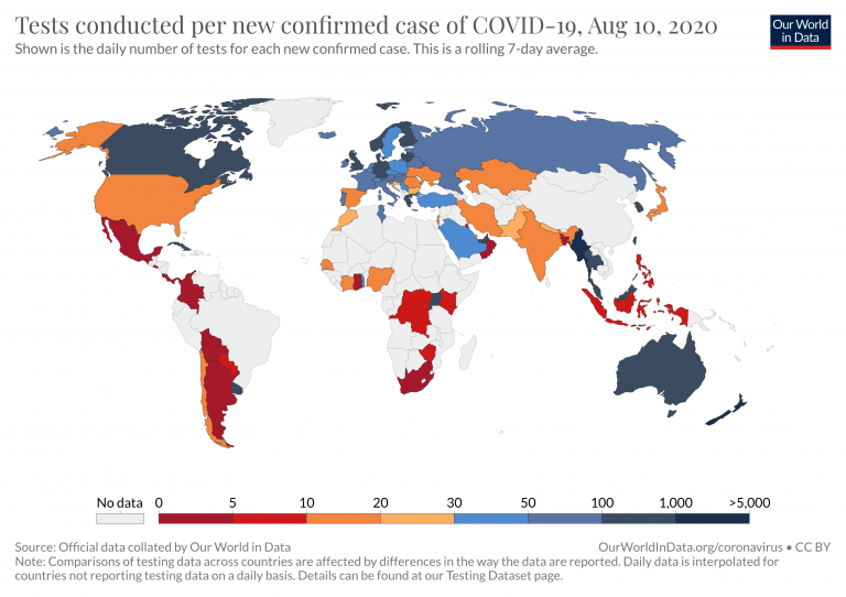 Tests per confirmed case daily smoothed 2